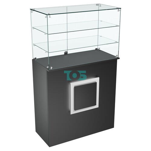 Торговый прилавок прямоугольный с декоративной накладкой и двумя полками КВАДРАТ №3