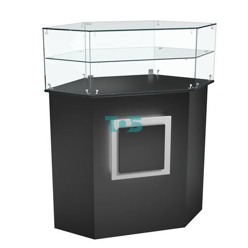 Торговый прилавок шестигранный с декоративной накладкой и одной полкой КВАДРАТ №7