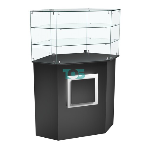 Торговый прилавок шестигранный с декоративной накладкой и двумя полками КВАДРАТ №8