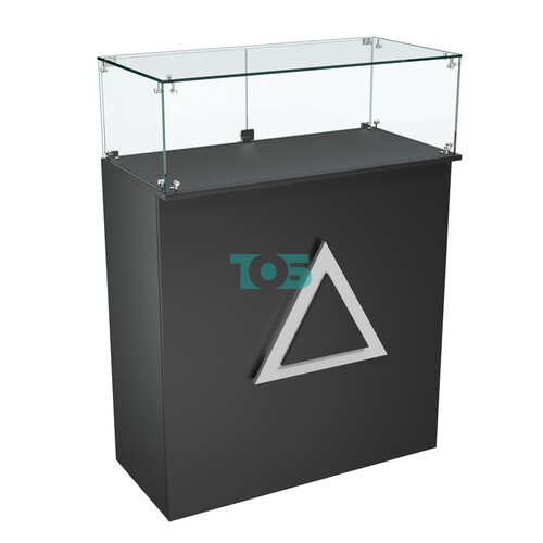 Торговый прилавок прямоугольный с декоративной накладкой и стеклянным колпаком ТРЕУГОЛЬНИК №1