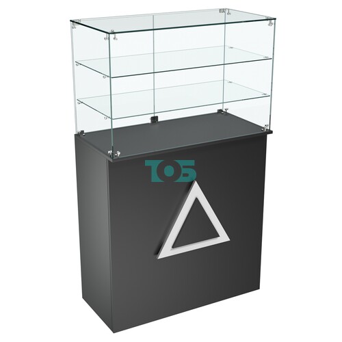 Торговый прилавок прямоугольный с декоративной накладкой и двумя полками ТРЕУГОЛЬНИК №3