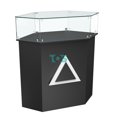 Торговый прилавок шестигранный с декоративной накладкой и стеклянным колпаком ТРЕУГОЛЬНИК №6