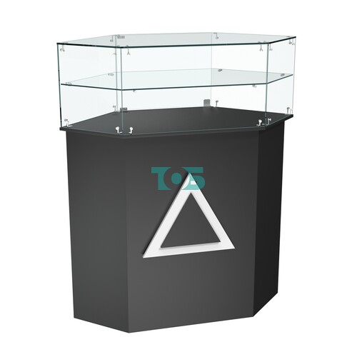 Торговый прилавок шестигранный с декоративной накладкой и одной полкой ТРЕУГОЛЬНИК №7