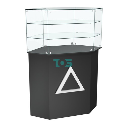 Торговый прилавок шестигранный с декоративной накладкой и двумя полками ТРЕУГОЛЬНИК №8