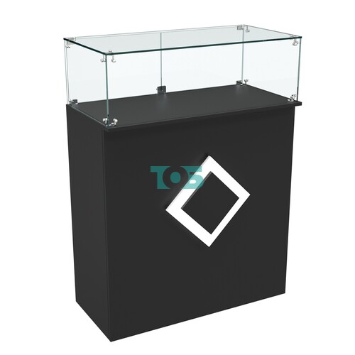 Торговый прилавок прямоугольный с декоративной накладкой и стеклянным колпаком РОМБ №1