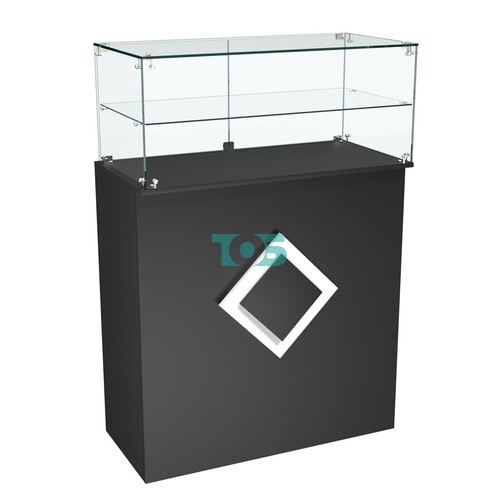 Торговый прилавок прямоугольный с декоративной накладкой и одной полкой РОМБ №2