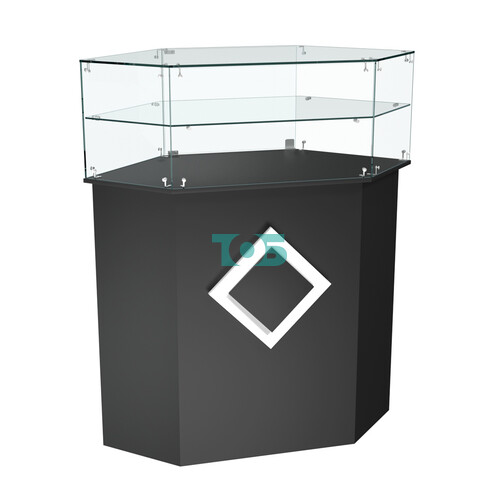 Торговый прилавок шестигранный с декоративной накладкой и одной полкой РОМБ №7