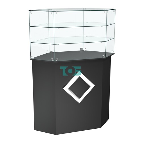 Торговый прилавок шестигранный с декоративной накладкой и двумя полками РОМБ №8