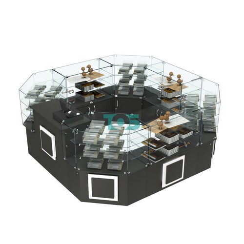 Торговый стеклянный островок с накладками серии КВАДРАТ №2 (7,62 кв.м)