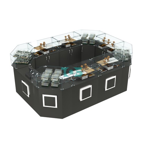 Торговый островок с прозрачным верхом и накладками серии КВАДРАТ №6 (10,38 кв.м)