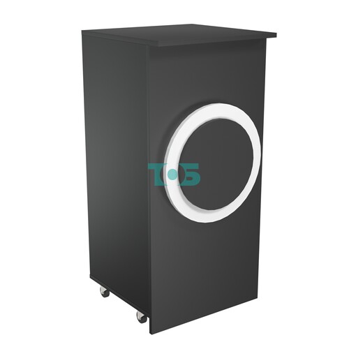 Торговый прилавок под кассу выкатной квадратный с накладкой серии КРУГ №2