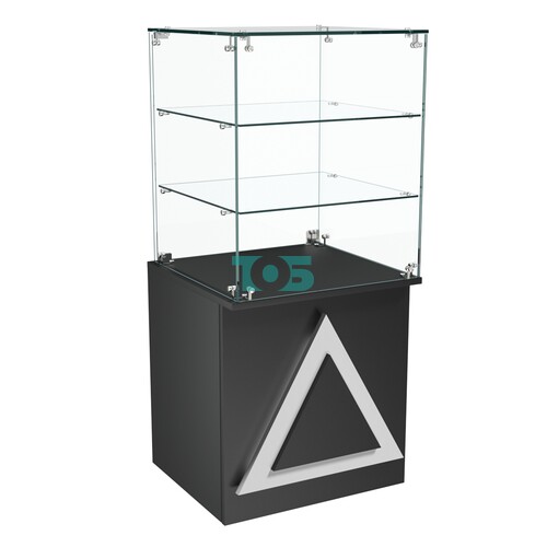 Торговый прилавок квадратный с декоративной накладкой и полками серии ТРЕУГОЛЬНИК №42