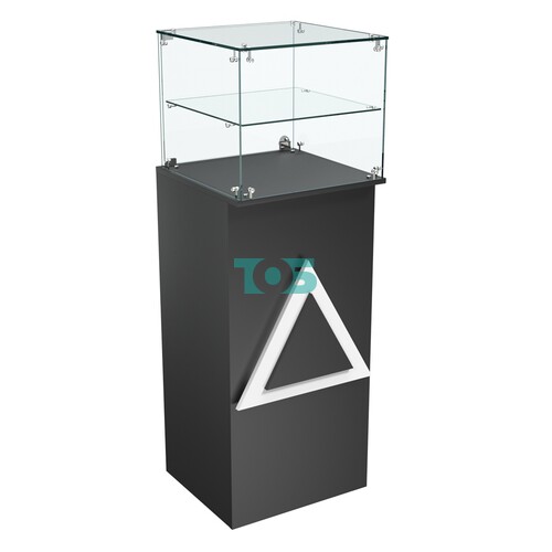 Торговый прилавок высокий квадратный с декоративной накладкой и полкой серии ТРЕУГОЛЬНИК №12