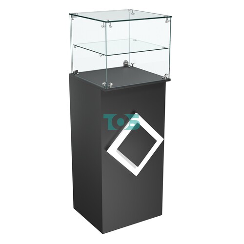 Торговый прилавок высокий квадратный с декоративной накладкой и полкой серии РОМБ №12