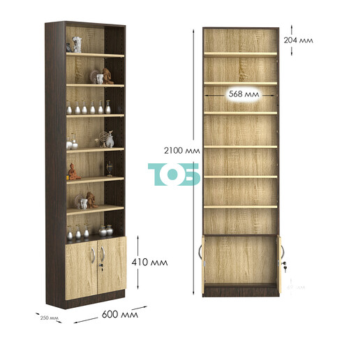 Стеллаж из ДСП с 6-ю полками 250x600 мм серии LEVEL-6 №4 (З/C - ДВП)