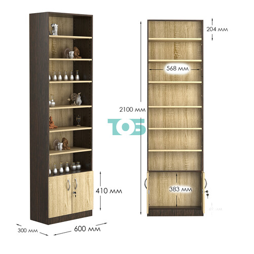 Стеллаж из ДСП с 6-ю полками 300x600 мм серии LEVEL-6 №5 (З/C - ДВП)