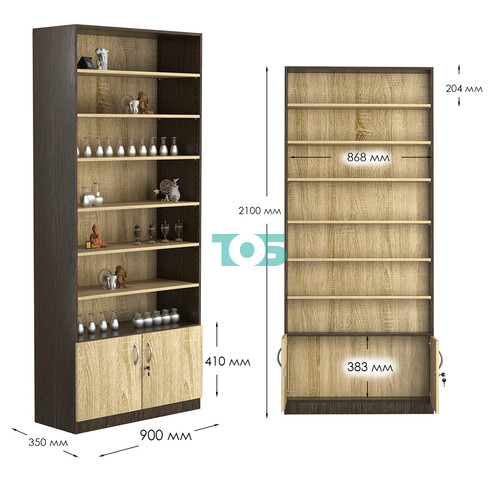 Стеллаж из ДСП с 6-ю полками 350x900 мм серии LEVEL-6 №13 (З/C - ДВП)