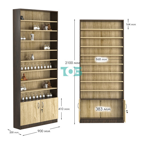 Стеллаж из ДСП с 8-ю полками 200x900 мм серии LEVEL-8 №10 (З/C - ДВП)