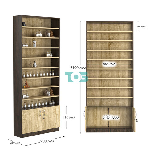 Стеллаж из ДСП с 8-ю полками 250x900 мм серии LEVEL-8 №11 (З/C - ДВП)