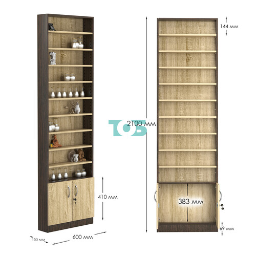 Стеллаж из ДСП с 9-ю полками 150x600 мм серии LEVEL-9 №2 (З/C - ДВП)