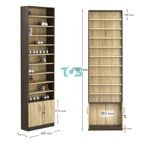 Стеллаж из ДСП с 9-ю полками 200x600 мм серии LEVEL-9 №3 (З/C - ДВП)