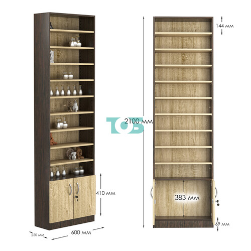 Стеллаж из ДСП с 9-ю полками 250x600 мм серии LEVEL-9 №4 (З/C - ДВП)
