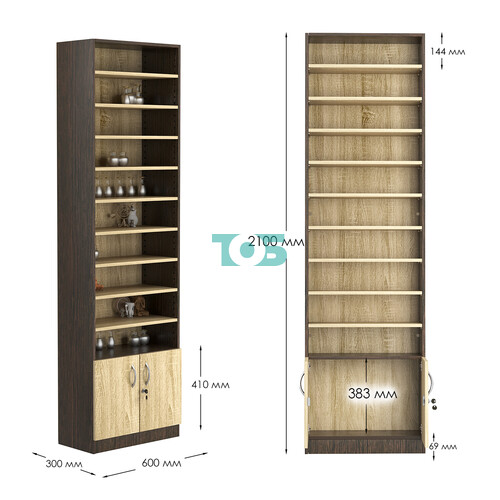 Стеллаж из ДСП с 9-ю полками 300x600 мм серии LEVEL-9 №5 (З/C - ДВП)