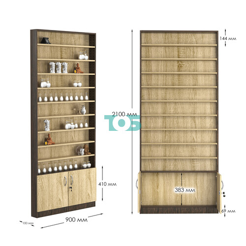 Стеллаж из ДСП с 9-ю полками 100x900 мм серии LEVEL-9 №8 (З/C - ДВП)