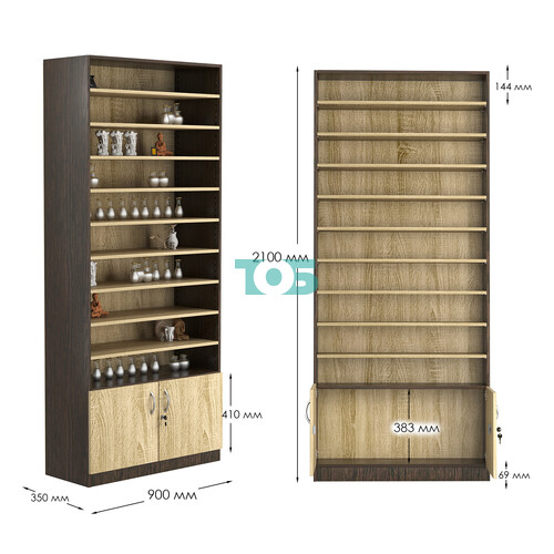 Стеллаж из ДСП с 9-ю полками 350x900 мм серии LEVEL-9 №13 (З/C - ДВП)