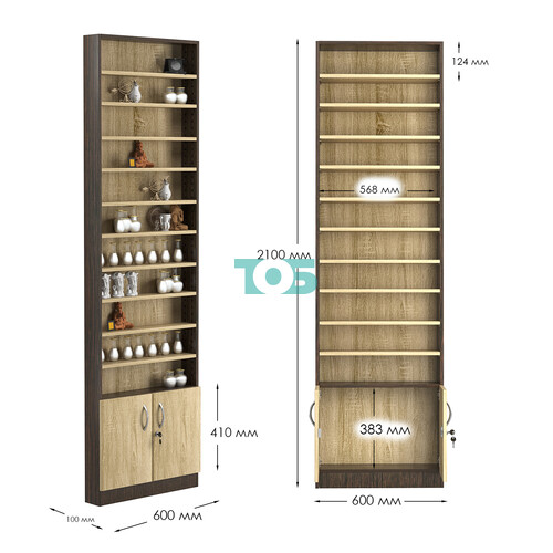 Стеллаж из ДСП с 10-ю полками 100x600 мм серии LEVEL-10 №1 (З/C - ДВП)