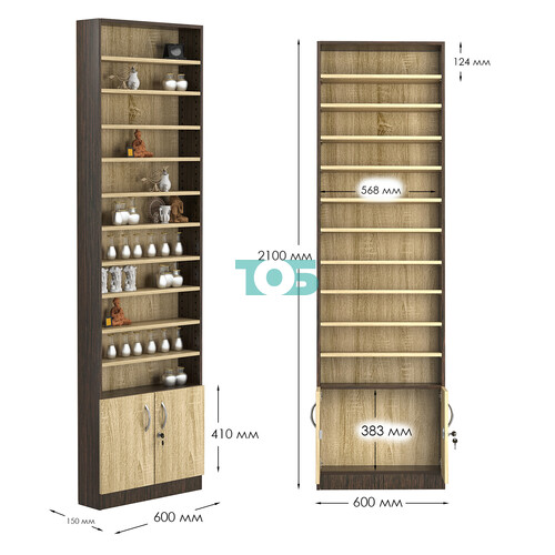 Стеллаж из ДСП с 10-ю полками 150x600 мм серии LEVEL-10 №2 (З/C - ДВП)