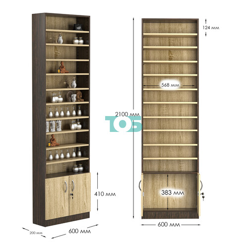 Стеллаж из ДСП с 10-ю полками 200x600 мм серии LEVEL-10 №3 (З/C - ДВП)