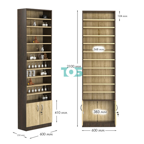 Стеллаж из ДСП с 10-ю полками 250x600 мм серии LEVEL-10 №4 (З/C - ДВП)