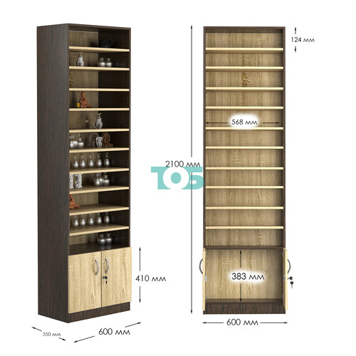 Стеллаж из ДСП с 10-ю полками 350x600 мм серии LEVEL-10 №6 (З/C - ДВП)