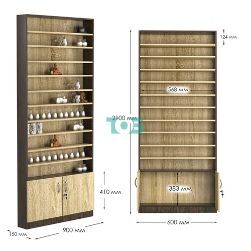 Стеллаж из ДСП с 10-ю полками 150x900 мм серии LEVEL-10 №9 (З/C - ДВП)