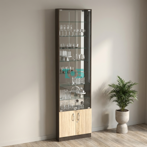 Торговая витрина с 7-ю стеклянными полками 100x600 мм серии NEXT-7 №1-2 (З/C - ЗЕРКАЛО)