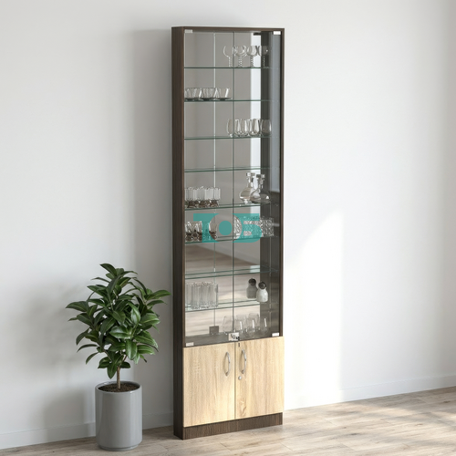 Торговая витрина с 8-ю стеклянными полками 100x600 мм серии NEXT-8 №1-2 (З/C - ЗЕРКАЛО)