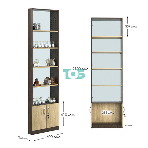 Стеллаж из ДСП с 4-мя полками 100x600 мм серии LEVEL-4 №1-2 (З/C - ЗЕРКАЛО)
