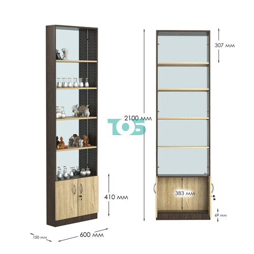 Стеллаж из ДСП с 4-мя полками 150x600 мм серии LEVEL-4 №2-2 (З/C - ЗЕРКАЛО)