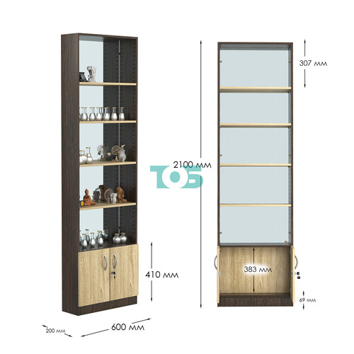Стеллаж из ДСП с 4-мя полками 200x600 мм серии LEVEL-4 №3-2 (З/C - ЗЕРКАЛО)