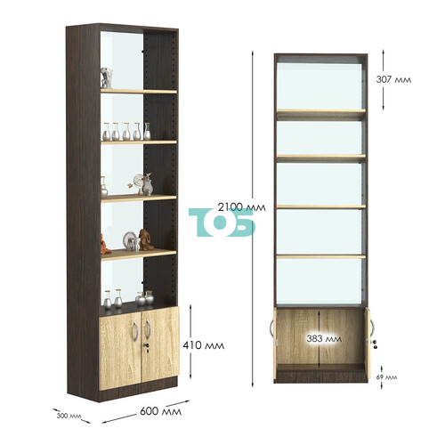 Стеллаж из ДСП с 4-мя полками 300x600 мм серии LEVEL-4 №5-1 (З/C - СТЕКЛО)