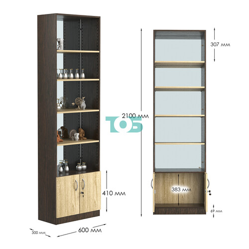 Стеллаж из ДСП с 4-мя полками 300x600 мм серии LEVEL-4 №5-2 (З/C - ЗЕРКАЛО)