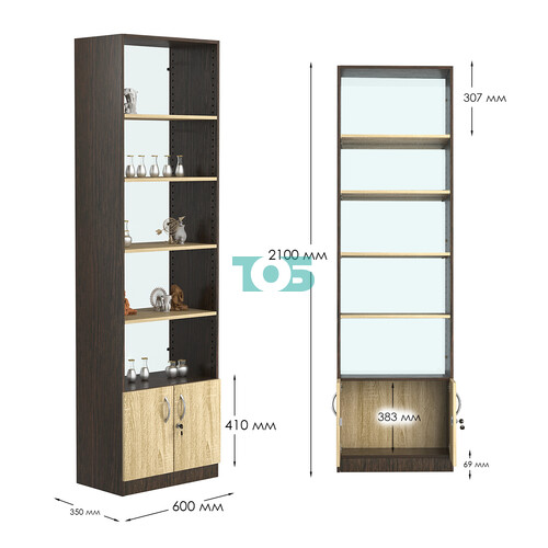 Стеллаж из ДСП с 4-мя полками 350x600 мм серии LEVEL-4 №6-1 (З/C - СТЕКЛО)
