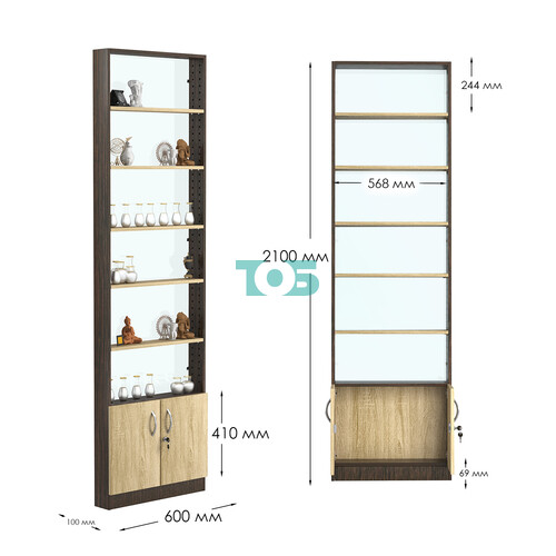 Стеллаж из ДСП с 5-ю полками 100x600 мм серии LEVEL-5 №1-1 (З/C - СТЕКЛО)
