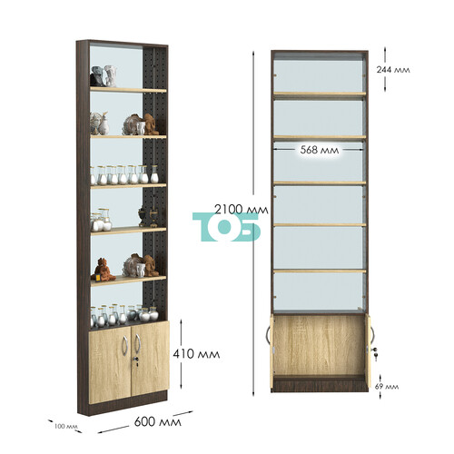 Стеллаж из ДСП с 5-ю полками 100x600 мм серии LEVEL-5 №1-2 (З/C - ЗЕРКАЛО)