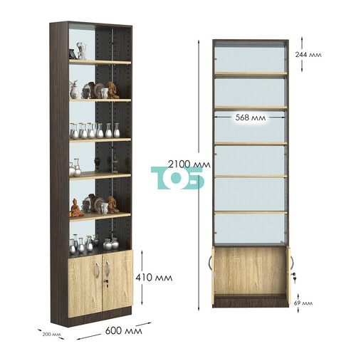Стеллаж из ДСП с 5-ю полками 200x600 мм серии LEVEL-5 №3-2 (З/C - ЗЕРКАЛО)