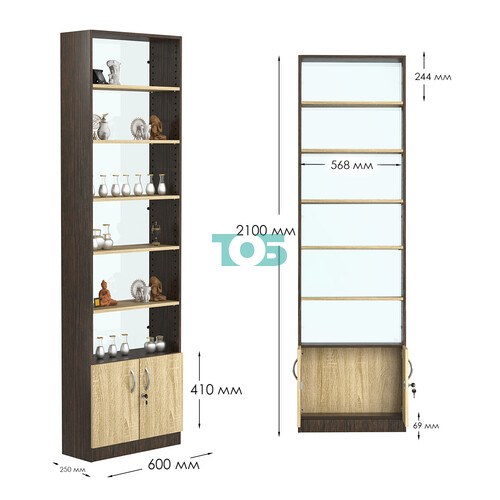 Стеллаж из ДСП с 5-ю полками 250x600 мм серии LEVEL-5 №4-1 (З/C - СТЕКЛО)