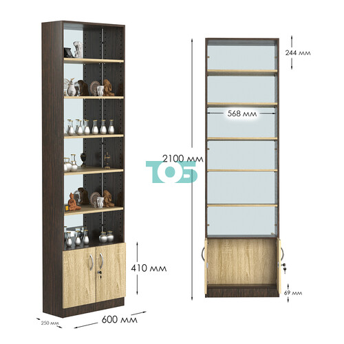 Стеллаж из ДСП с 5-ю полками 250x600 мм серии LEVEL-5 №4-2 (З/C - ЗЕРКАЛО)