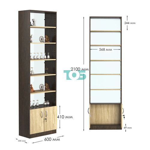 Стеллаж из ДСП с 5-ю полками 300x600 мм серии LEVEL-5 №5-1 (З/C - СТЕКЛО)