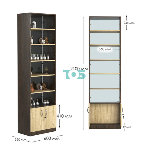 Стеллаж из ДСП с 5-ю полками 350x600 мм серии LEVEL-5 №6-2 (З/C - ЗЕРКАЛО)